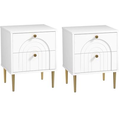 HOMCOM Lot de 2 Tables de Chevet Table de Nuit avec 2 tiroirs et Pieds en Acier, Style Moderne, Tables d'appoint pour Chambre à Coucher, Salon, 40 x 35 x 50 cm, Blanc - Publicité HOMCOM Lot de 2 Tables de Chevet Table de Nuit avec 2 tiroirs et Pieds en Acier, Style Moderne, Tables d'appoint pour Chambre à Coucher, Salon, 40 x 35 x 50 cm, Blanc - Publicité