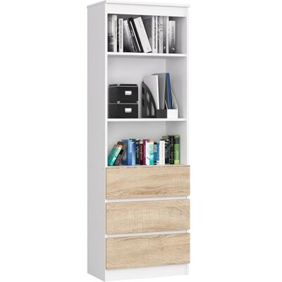 AKORD Bibliothèque de Bureau CLP 60 cm 3 Tiroirs 3 Etagères Etagere Rangement Salon Meuble pour Salon, Chambre Panneau Stratifié 16mm Couleur Blanc/Sonoma - Publicité AKORD Bibliothèque de Bureau CLP 60 cm 3 Tiroirs 3 Etagères Etagere Rangement Salon Meuble pour Salon, Chambre Panneau Stratifié 16mm Couleur Blanc/Sonoma - Publicité