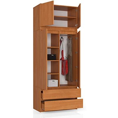 BDW Armoire à 4 portes, 4 étagères, Penderie, 2 tiroirs, pour chambre à coucher, salon, couloir, 234 x 90 x 51 cm, en aulne - Publicité BDW Armoire à 4 portes, 4 étagères, Penderie, 2 tiroirs, pour chambre à coucher, salon, couloir, 234 x 90 x 51 cm, en aulne - Publicité