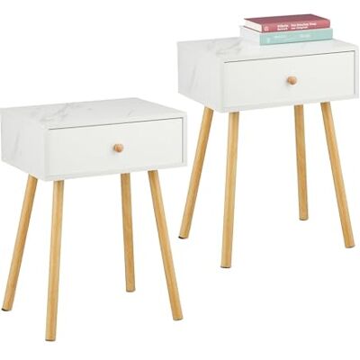 Relaxdays Table de Chevet, tiroir Pratique, H x L x P : 55 x 40 x 32 cm, pour la Chambre, Blanc et Nature - Publicité Relaxdays Table de Chevet, tiroir Pratique, H x L x P : 55 x 40 x 32 cm, pour la Chambre, Blanc et Nature - Publicité