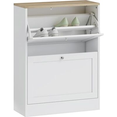 HOMCOM Meuble à Chaussures 12 Paires, Armoire à Chaussures Étroite Moderne avec 2 Tiroirs Rabattables et Étagères Réglables, pour Couloir et Entrée, 60 x 23,5 x 80 cm, Blanc - Publicité HOMCOM Meuble à Chaussures 12 Paires, Armoire à Chaussures Étroite Moderne avec 2 Tiroirs Rabattables et Étagères Réglables, pour Couloir et Entrée, 60 x 23,5 x 80 cm, Blanc - Publicité