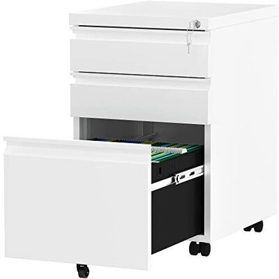 YITAHOME Fully Assembled 3-Drawers Lockable File Cabinet for Letter/Legal/A4 Size, Home Office Mobile Filing Cabinet with Wheel, Anti-Tipping Under Desk File Storage Cabinets, White, 46 x 39 x 62cm - Publicité YITAHOME Fully Assembled 3-Drawers Lockable File Cabinet for Letter/Legal/A4 Size, Home Office Mobile Filing Cabinet with Wheel, Anti-Tipping Under Desk File Storage Cabinets, White, 46 x 39 x 62cm - Publicité