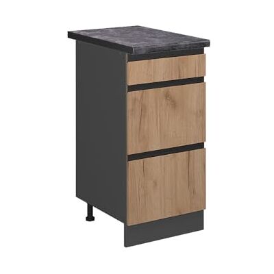 Vicco Meuble Cuisine R-Line, Chêne de Force doré, 40cm J-Shape avec tiroirs, PT Anthracite, pour Une Combinaison Libre au Sein de systèmes de Cuisine modulaires - Publicité Vicco Meuble Cuisine R-Line, Chêne de Force doré, 40cm J-Shape avec tiroirs, PT Anthracite, pour Une Combinaison Libre au Sein de systèmes de Cuisine modulaires - Publicité