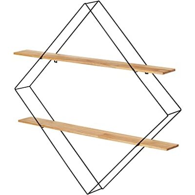 WENKO Étagère murale Geo, étagère angulaire, cadre en métal verni noir en forme de losange, avec 2 rayons en bois de pin naturel, design industriel, 56 x 56 x 10 cm, noir/marron - Publicité WENKO Étagère murale Geo, étagère angulaire, cadre en métal verni noir en forme de losange, avec 2 rayons en bois de pin naturel, design industriel, 56 x 56 x 10 cm, noir/marron - Publicité