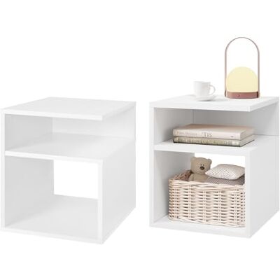 EUGAD Lot de 2 Tables de Chevet avec 2 Compartiments Ouverts, 35x35x41,5 cm, Table de Nuit, Design Simple, en Bois d'Ingénierie, Blanc, 0002CTG-2 - Publicité EUGAD Lot de 2 Tables de Chevet avec 2 Compartiments Ouverts, 35x35x41,5 cm, Table de Nuit, Design Simple, en Bois d'Ingénierie, Blanc, 0002CTG-2 - Publicité