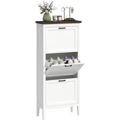 HOMCOM Meuble à Chaussures 18 Paires, Armoire à Chaussures étroite avec 3 tiroirs rabattables et étagères réglables, Style Rustique, pour Couloir, entrée, 60 x 26,5 x 133,7 cm, Blanc - Publicité HOMCOM Meuble à Chaussures 18 Paires, Armoire à Chaussures étroite avec 3 tiroirs rabattables et étagères réglables, Style Rustique, pour Couloir, entrée, 60 x 26,5 x 133,7 cm, Blanc - Publicité