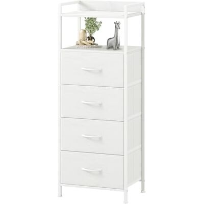 Somdot Commode Chambre, Meuble de Rangement Haute en Tissu avec Cadre en Acier, Chiffonnier pour Adult Salon Couloir Entrée Placard, 29P x 38,7l x 92,3H (4 Tiroirs), Blanc - Publicité Somdot Commode Chambre, Meuble de Rangement Haute en Tissu avec Cadre en Acier, Chiffonnier pour Adult Salon Couloir Entrée Placard, 29P x 38,7l x 92,3H (4 Tiroirs), Blanc - Publicité