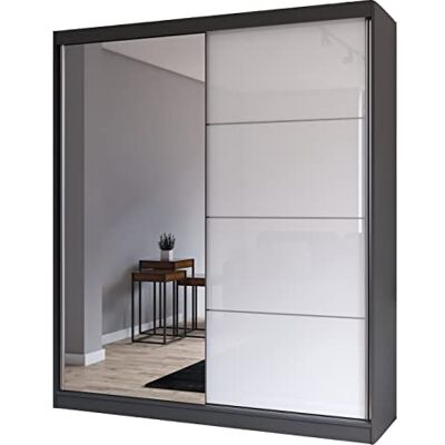 Fabryka Mebli Idźczak Armoire Multi 35 Avec Miroir, 2 Portes Coulissantes 183 x 218 x 61 cm, Moderne Pour Chambre et Salon Gris/Blanc - Publicité Fabryka Mebli Idźczak Armoire Multi 35 Avec Miroir, 2 Portes Coulissantes 183 x 218 x 61 cm, Moderne Pour Chambre et Salon Gris/Blanc - Publicité