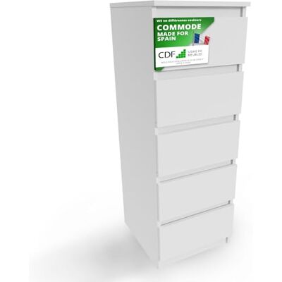 CDF Commode 5 Tiroirs Commode Chambre Blanc Meuble Armoire de Rangement Spacieux pour Salon Bureau Spacieuse et Design Moderne Facile à Installer 40x45x111 cm Meuble à Vêtements - Publicité CDF Commode 5 Tiroirs Commode Chambre Blanc Meuble Armoire de Rangement Spacieux pour Salon Bureau Spacieuse et Design Moderne Facile à Installer 40x45x111 cm Meuble à Vêtements - Publicité