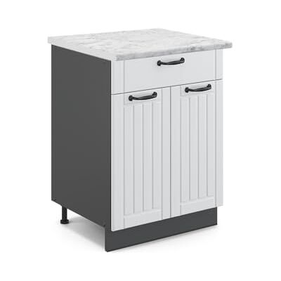 Vicco Meuble Cuisine Fame-Line, Blanc Campagne, 60cm avec tiroir, PT Marbre, à Combiner avec d'autres modules de la série Fame-Line - Publicité Vicco Meuble Cuisine Fame-Line, Blanc Campagne, 60cm avec tiroir, PT Marbre, à Combiner avec d'autres modules de la série Fame-Line - Publicité