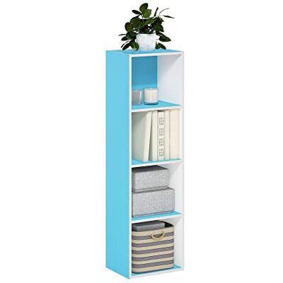 Furinno Pasir Bibliothèque ouverte à 4 niveaux, Blanc/Bleu clair, 4-Tier Cube - Publicité Furinno Pasir Bibliothèque ouverte à 4 niveaux, Blanc/Bleu clair, 4-Tier Cube - Publicité