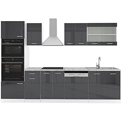 Vicco Cuisine R-Line, Anthracite Haute Brillance, 300cm avec Armoire Haute, sans PT, avec modules disposables de manière Variable et Pieds réglables en Hauteur - Publicité Vicco Cuisine R-Line, Anthracite Haute Brillance, 300cm avec Armoire Haute, sans PT, avec modules disposables de manière Variable et Pieds réglables en Hauteur - Publicité
