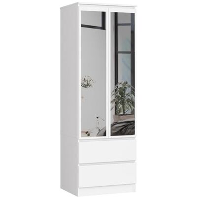 AKORD Armoire 2 Portes Armoir Chambre 2 Tiroirs 2 Etagères et Une Tringle et Miroir L60 x H180 x P51 cm Panneau Stratifié 16mm Armoire sans Penderie Chambre Rangement - Publicité AKORD Armoire 2 Portes Armoir Chambre 2 Tiroirs 2 Etagères et Une Tringle et Miroir L60 x H180 x P51 cm Panneau Stratifié 16mm Armoire sans Penderie Chambre Rangement - Publicité