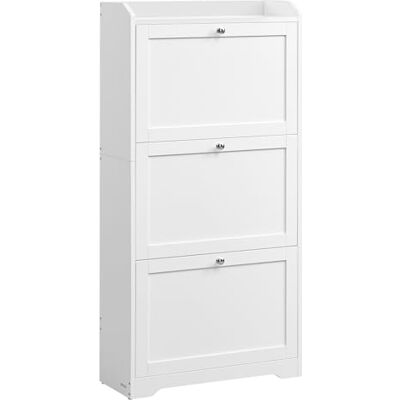 VASAGLE Meuble à Chaussure, Rangement Chaussure, 3 Abattants, Plateau Supérieur, Rebords Surélevés, Cloison Ajustable, 12 à 20 Paires, 24 x 60 x 121,2 cm, Blanc Nuage LBC036WB01 - Publicité VASAGLE Meuble à Chaussure, Rangement Chaussure, 3 Abattants, Plateau Supérieur, Rebords Surélevés, Cloison Ajustable, 12 à 20 Paires, 24 x 60 x 121,2 cm, Blanc Nuage LBC036WB01 - Publicité