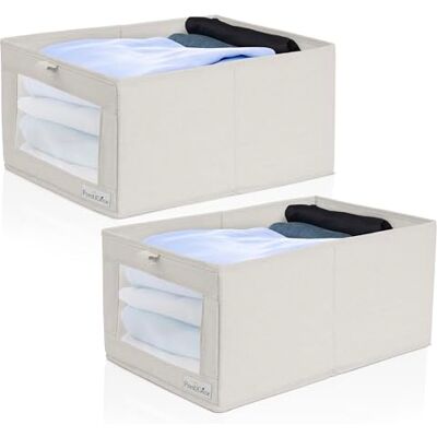 Prestigénie Boîtes de rangement pour vêtement en lin Panier rangement pour vêtement, chaussures, jouets, livres (2 pack, 24L) - Publicité Prestigénie Boîtes de rangement pour vêtement en lin Panier rangement pour vêtement, chaussures, jouets, livres (2 pack, 24L) - Publicité