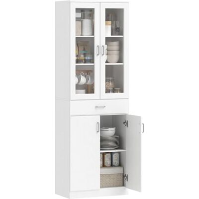 HOMCOM Buffet Haut Cuisine, Armoire de Cuisine, vaisselier, 4 Portes Dont 2 en Verre, tiroir, étagères réglables, Fermeture amortie, Meuble de Rangement pour Salon, Salle à Manger, 60x35x180cm, Blanc - Publicité HOMCOM Buffet Haut Cuisine, Armoire de Cuisine, vaisselier, 4 Portes Dont 2 en Verre, tiroir, étagères réglables, Fermeture amortie, Meuble de Rangement pour Salon, Salle à Manger, 60x35x180cm, Blanc - Publicité