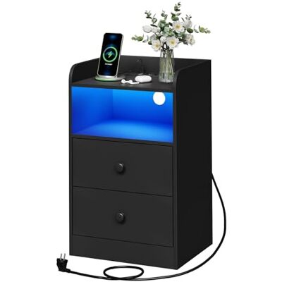 WOLTU Table de Chevet avec Prise, Ports USB et Lumière LED, Table d'Appoint avec Tiroirs et Compartiment Ouvert, en Panneaux E1, Noir, NTS07sz - Publicité WOLTU Table de Chevet avec Prise, Ports USB et Lumière LED, Table d'Appoint avec Tiroirs et Compartiment Ouvert, en Panneaux E1, Noir, NTS07sz - Publicité