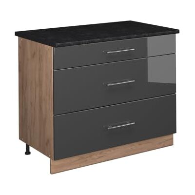 Vicco Meuble Cuisine Fame-Line, Anthracite Haute Brillance/Chêne de Force doré, 100cm, PT Anthracite, à Combiner avec d'autres modules de la série Fame-Line - Publicité Vicco Meuble Cuisine Fame-Line, Anthracite Haute Brillance/Chêne de Force doré, 100cm, PT Anthracite, à Combiner avec d'autres modules de la série Fame-Line - Publicité