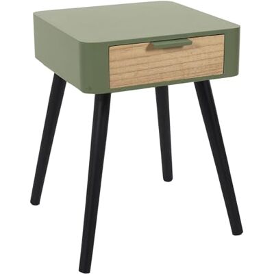 Linnea Table de Chevet 1 tiroir en Bois Collection SHIREL Vert Kaki - Publicité Linnea Table de Chevet 1 tiroir en Bois Collection SHIREL Vert Kaki - Publicité