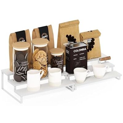 Furinno RAVEL Ensemble de 2 étagères de comptoir 3 Niveaux, Extensibles, pour Cuisine Garde-Manger ou Coin café, Blanc - Publicité Furinno RAVEL Ensemble de 2 étagères de comptoir 3 Niveaux, Extensibles, pour Cuisine Garde-Manger ou Coin café, Blanc - Publicité