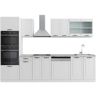 Vicco Cuisine R-Line, Blanc Campagne, 300cm avec Armoire Haute, PT Marbre, avec modules disposables de manière Variable et Pieds réglables en Hauteur - Publicité Vicco Cuisine R-Line, Blanc Campagne, 300cm avec Armoire Haute, PT Marbre, avec modules disposables de manière Variable et Pieds réglables en Hauteur - Publicité