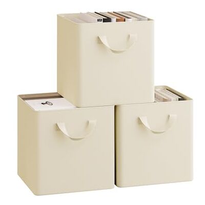 WOLTU Lot de 3 Cubes de Rangement Pliables, Boîtes de Rangement en Tissu, avec Poignée et Cadre en Métal, Crème, 26x26x26,5cm - Publicité WOLTU Lot de 3 Cubes de Rangement Pliables, Boîtes de Rangement en Tissu, avec Poignée et Cadre en Métal, Crème, 26x26x26,5cm - Publicité