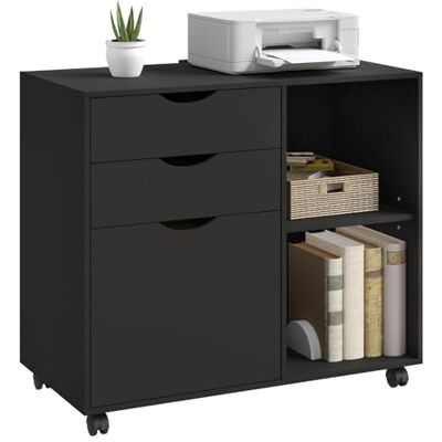 WOLTU Caisson de Bureau avec 3 Tiroirs et 2 Compartiments Ouverts, Armoire à Dossiers sur roulettes, Meuble de Rangement, pour Bureau, Chambre, en Bois d'Ingénierie, 80x39,5x69,5 cm, Noir - Publicité WOLTU Caisson de Bureau avec 3 Tiroirs et 2 Compartiments Ouverts, Armoire à Dossiers sur roulettes, Meuble de Rangement, pour Bureau, Chambre, en Bois d'Ingénierie, 80x39,5x69,5 cm, Noir - Publicité