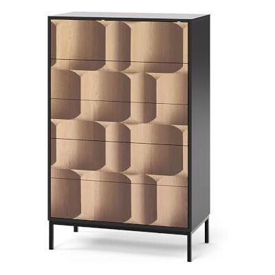 Vicco Commode Eliza, Noir/chêne, 76x120cm avec 5 tiroirs, pour Le Rangement et l’Utilisation dans la Chambre ou Le Couloir - Publicité Vicco Commode Eliza, Noir/chêne, 76x120cm avec 5 tiroirs, pour Le Rangement et l’Utilisation dans la Chambre ou Le Couloir - Publicité