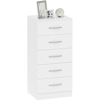 HOMCOM Commode à 5 tiroirs Armoire de Rangement Armoire à tiroirs pour Salon, Chambre, entrée, Blanc - Publicité HOMCOM Commode à 5 tiroirs Armoire de Rangement Armoire à tiroirs pour Salon, Chambre, entrée, Blanc - Publicité