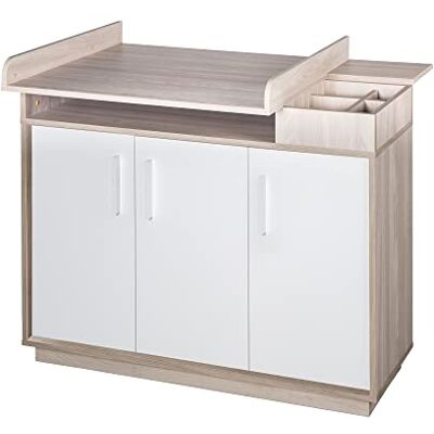roba Commode à langer "Olaf" avec Plan Amovible Compartiments et 3 portes à Fermeture Douce Blanc/Décor Bois ( Luna Elm) - Publicité roba Commode à langer "Olaf" avec Plan Amovible Compartiments et 3 portes à Fermeture Douce Blanc/Décor Bois ( Luna Elm) - Publicité