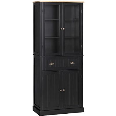 HOMCOM Buffet Meuble Cuisine Rangement Armoire de Cuisine 4 Portes Dont 2 Portes vitrées et 1 tiroir Hauteur 182,5 cm avec étagères réglables Noir - Publicité HOMCOM Buffet Meuble Cuisine Rangement Armoire de Cuisine 4 Portes Dont 2 Portes vitrées et 1 tiroir Hauteur 182,5 cm avec étagères réglables Noir - Publicité