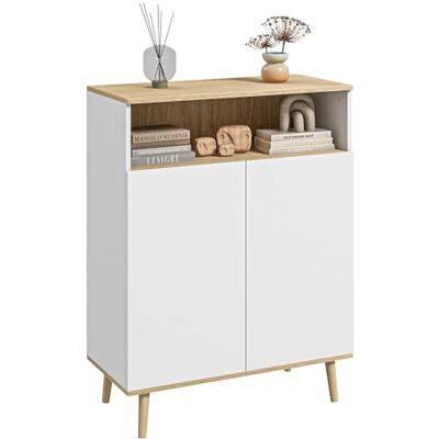 HOMCOM Meuble de Rangement, Buffet Cuisine, Design scandinave, avec Placard 2 Portes, étagère réglable, Pieds en Bois Massif, 80 x 38 x 102 cm, Blanc et Aspect Bois - Publicité HOMCOM Meuble de Rangement, Buffet Cuisine, Design scandinave, avec Placard 2 Portes, étagère réglable, Pieds en Bois Massif, 80 x 38 x 102 cm, Blanc et Aspect Bois - Publicité