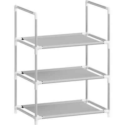 WOLTU Étagère Chaussures, à 3 Niveaux, Rangement Chaussures, Étroit, pour Entrée, Salon, Couloir, Cadre en Métal, 41x28x55cm, Gris - Publicité WOLTU Étagère Chaussures, à 3 Niveaux, Rangement Chaussures, Étroit, pour Entrée, Salon, Couloir, Cadre en Métal, 41x28x55cm, Gris - Publicité