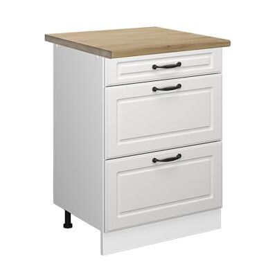 Vicco Meuble Cuisine R-Line, Blanc Campagne, 60cm avec tiroirs, PT Chêne, pour Une Combinaison Libre au Sein de systèmes de Cuisine modulaires - Publicité Vicco Meuble Cuisine R-Line, Blanc Campagne, 60cm avec tiroirs, PT Chêne, pour Une Combinaison Libre au Sein de systèmes de Cuisine modulaires - Publicité