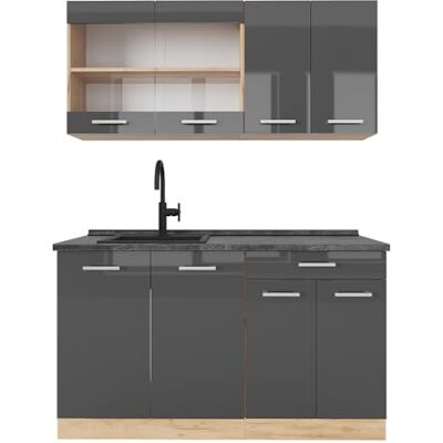 Vicco Cuisine R-Line, Anthracite Brillant/Chêne doré, 140cm, PT Anthracite, adapté à Une Installation autoportante ou près du Mur - Publicité Vicco Cuisine R-Line, Anthracite Brillant/Chêne doré, 140cm, PT Anthracite, adapté à Une Installation autoportante ou près du Mur - Publicité