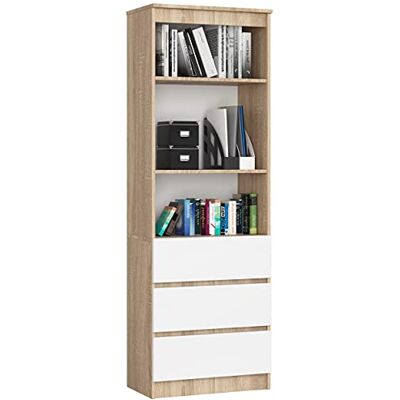 AKORD Bibliothèque de Bureau CLP 60 cm 3 Tiroirs 3 Etagères Etagere Rangement Salon Meuble pour Salon, Chambre Panneau Stratifié 16mm Couleur Chêne Sonoma/Blanc - Publicité AKORD Bibliothèque de Bureau CLP 60 cm 3 Tiroirs 3 Etagères Etagere Rangement Salon Meuble pour Salon, Chambre Panneau Stratifié 16mm Couleur Chêne Sonoma/Blanc - Publicité