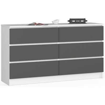 AKORD Commode K-140 avec 6 Tiroirs Commode Classique pour La Chambre, Salon Meuble de Rangement L138 x H77 x P40 cm, Poids 51 kg Blanc & Gris Graphite Façade - Publicité AKORD Commode K-140 avec 6 Tiroirs Commode Classique pour La Chambre, Salon Meuble de Rangement L138 x H77 x P40 cm, Poids 51 kg Blanc & Gris Graphite Façade - Publicité