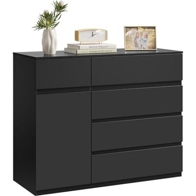 WOLTU Commode Chambre, avec 5 Tiroirs et 1 Placard, Meuble de Rangement, Étagère Réglable, Style Moderne, pour Salon, Entrée, Chambre à Coucher, en Bois d'Ingénierie, 100x40x80 cm, Noir - Publicité WOLTU Commode Chambre, avec 5 Tiroirs et 1 Placard, Meuble de Rangement, Étagère Réglable, Style Moderne, pour Salon, Entrée, Chambre à Coucher, en Bois d'Ingénierie, 100x40x80 cm, Noir - Publicité