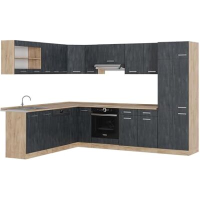 Vicco Cuisine en Angle R-Line, Béton Noir/chêne doré, 287x60cm PT Chêne, pour Une Planification Flexible de la Cuisine et Une Disposition individuelle des modules - Publicité Vicco Cuisine en Angle R-Line, Béton Noir/chêne doré, 287x60cm PT Chêne, pour Une Planification Flexible de la Cuisine et Une Disposition individuelle des modules - Publicité