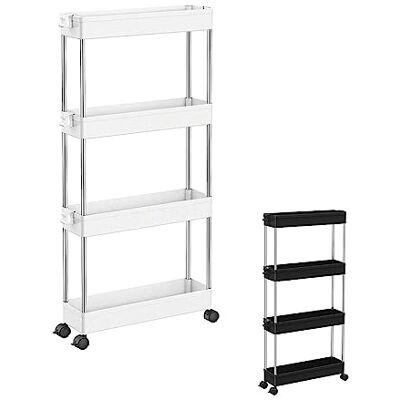 Linxor Desserte, Chariot de Rangement à roulettes étroit 4 étagères 2 Coloris - Publicité Linxor Desserte, Chariot de Rangement à roulettes étroit 4 étagères 2 Coloris - Publicité