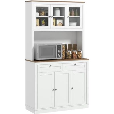 HOMCOM Buffet haut cuisine, armoire de cuisine, vaisselier, 6 portes dont 3 en verre, 2 tiroirs, plan de travail, étagères réglables, meuble de rangement pour salon salle à manger, 100x40x180cm, blanc - Publicité HOMCOM Buffet haut cuisine, armoire de cuisine, vaisselier, 6 portes dont 3 en verre, 2 tiroirs, plan de travail, étagères réglables, meuble de rangement pour salon salle à manger, 100x40x180cm, blanc - Publicité