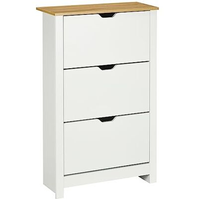HOMCOM Meuble à Chaussures 18 Paires, Armoire à Chaussures étroite avec 3 tiroirs rabattables et étagères réglables, Style Moderne, pour Couloir, entrée, 72 x 26 x 112 cm, Blanc et Bois Naturel - Publicité HOMCOM Meuble à Chaussures 18 Paires, Armoire à Chaussures étroite avec 3 tiroirs rabattables et étagères réglables, Style Moderne, pour Couloir, entrée, 72 x 26 x 112 cm, Blanc et Bois Naturel - Publicité
