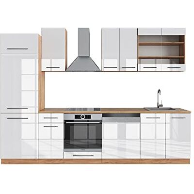Vicco Cuisine Fame-Line, Blanc Brillant/Chêne doré, 300cm sans PT, adapté à l’Extension modulaire individuelle et à Une Disposition Flexible - Publicité Vicco Cuisine Fame-Line, Blanc Brillant/Chêne doré, 300cm sans PT, adapté à l’Extension modulaire individuelle et à Une Disposition Flexible - Publicité