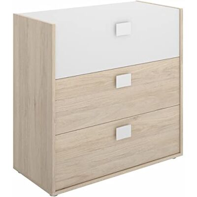 PEGANE Commode Meuble de Rangement Coloris chêne/Blanc Longueur 80 x Hauteur 81 x Profondeur 43 cm - Publicité PEGANE Commode Meuble de Rangement Coloris chêne/Blanc Longueur 80 x Hauteur 81 x Profondeur 43 cm - Publicité