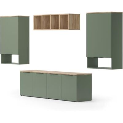 Vicco Meuble-paroi Wido, Vert, 5 Parties, combinable avec d'autres éléments de la série Wido - Publicité Vicco Meuble-paroi Wido, Vert, 5 Parties, combinable avec d'autres éléments de la série Wido - Publicité