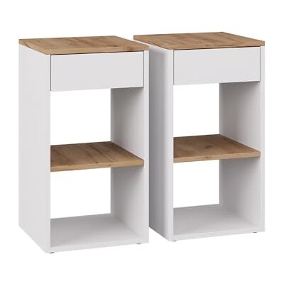Vicco Table de Nuit Dany, Chêne Blanc/Force de l'or, Ensemble de 2, Convient pour Le Rangement de Livres et de Magazines - Publicité Vicco Table de Nuit Dany, Chêne Blanc/Force de l'or, Ensemble de 2, Convient pour Le Rangement de Livres et de Magazines - Publicité