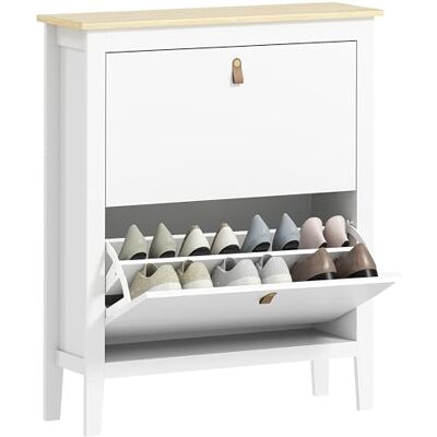 HOMCOM Meuble à Chaussures 14 Paires, Armoire à Chaussures étroite avec 2 tiroirs rabattables, étagères réglables et Amovibles, Style Moderne, pour Couloir et entrée, 80 x 24 x 95,5 cm, Blanc - Publicité HOMCOM Meuble à Chaussures 14 Paires, Armoire à Chaussures étroite avec 2 tiroirs rabattables, étagères réglables et Amovibles, Style Moderne, pour Couloir et entrée, 80 x 24 x 95,5 cm, Blanc - Publicité