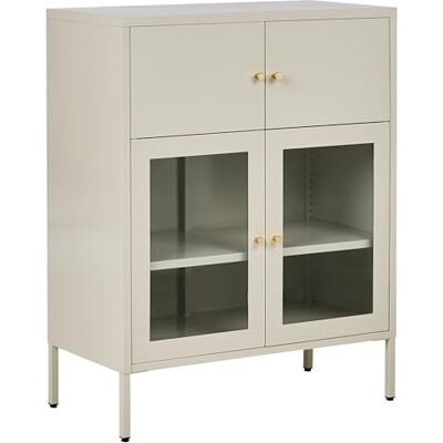 Beliani Armoire Vitrine Métallique à 2 Compartiments et 2 Portes Vitrées Style Scandinave Beige Clair Esholt - Publicité Beliani Armoire Vitrine Métallique à 2 Compartiments et 2 Portes Vitrées Style Scandinave Beige Clair Esholt - Publicité