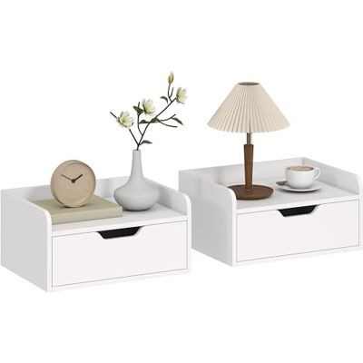 HOMCOM Lot de 2 Tables de Chevet murales, Tables de Nuit suspendues avec tiroir et Plateau à rebords surélevés, Style Moderne, pour Chambre à Coucher, Salon, 40 x 30 x 19,5 cm, Blanc - Publicité HOMCOM Lot de 2 Tables de Chevet murales, Tables de Nuit suspendues avec tiroir et Plateau à rebords surélevés, Style Moderne, pour Chambre à Coucher, Salon, 40 x 30 x 19,5 cm, Blanc - Publicité