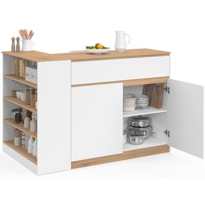 IDMarket Ilot Central TOMI 130 cm 2 Personnes Double Plateau Bois Blanc avec Plan de Travail façon hêtre - Publicité IDMarket Ilot Central TOMI 130 cm 2 Personnes Double Plateau Bois Blanc avec Plan de Travail façon hêtre - Publicité